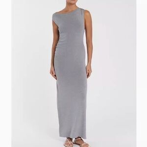 NEW DISSH Poppy Bitter Choc Asym Midi Dress - Silver Gray